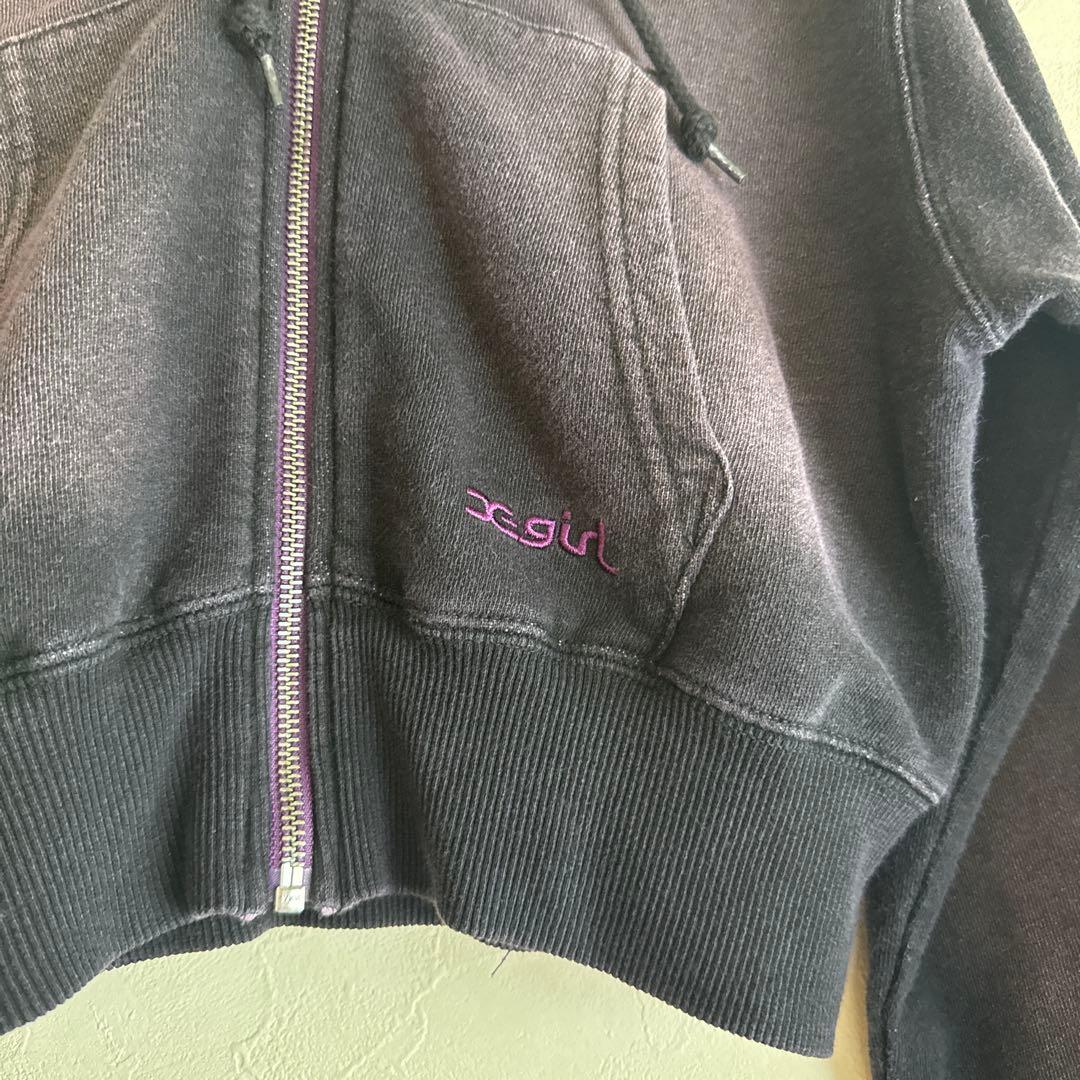 x-girl 紫クロップドパーカー　ZIP UP HOODIE X-girl