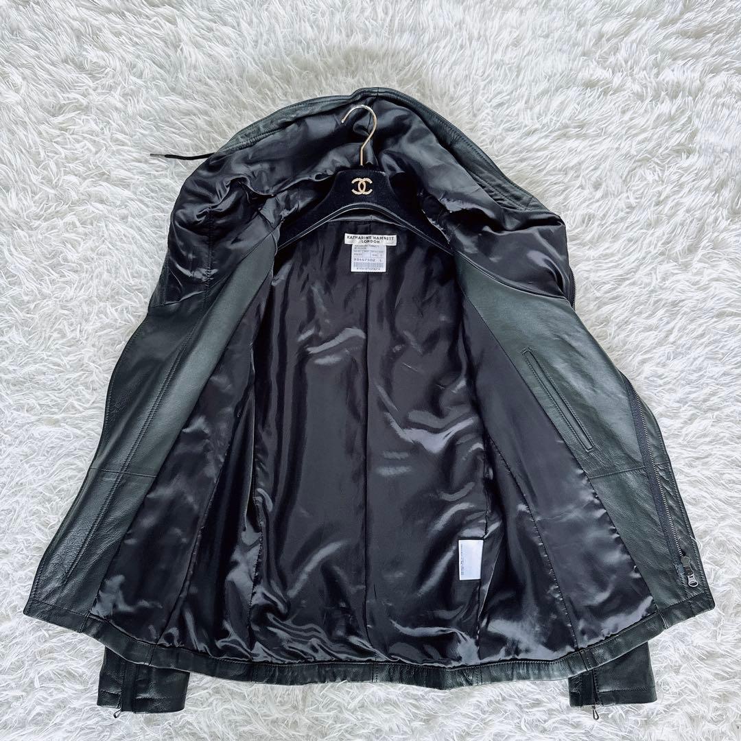 【KATHARINE HAMNETT】シングルライダース 羊革 カーキ系 L