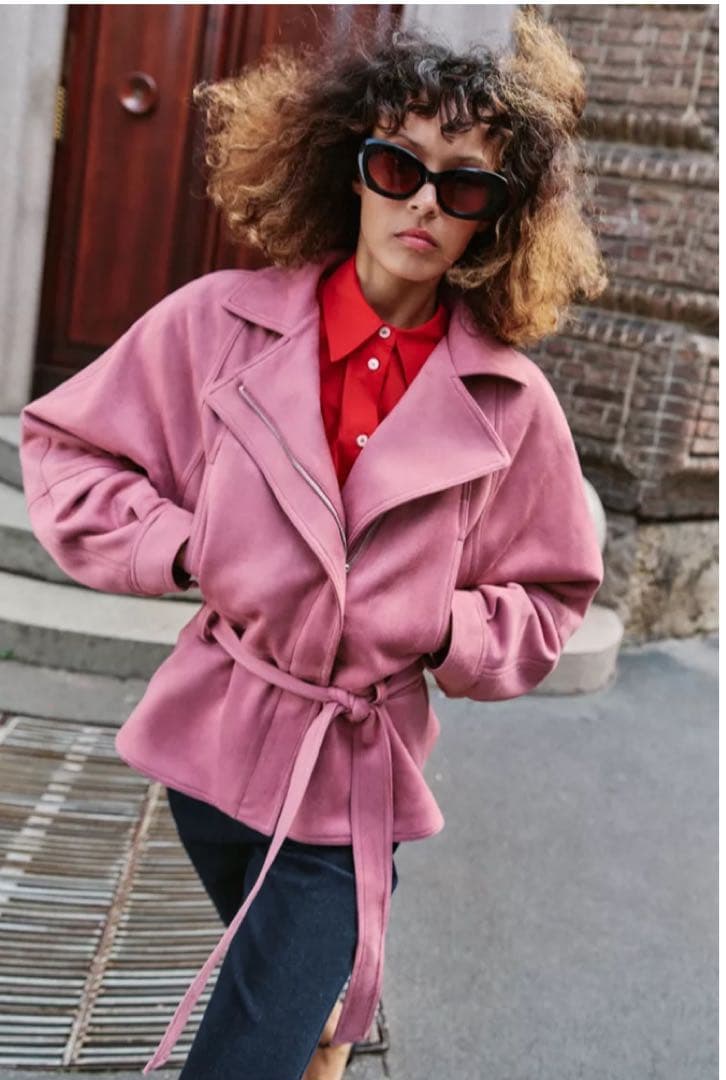 ZARA フェイクスエードベルトジャケット　ピンク Lサイズ
