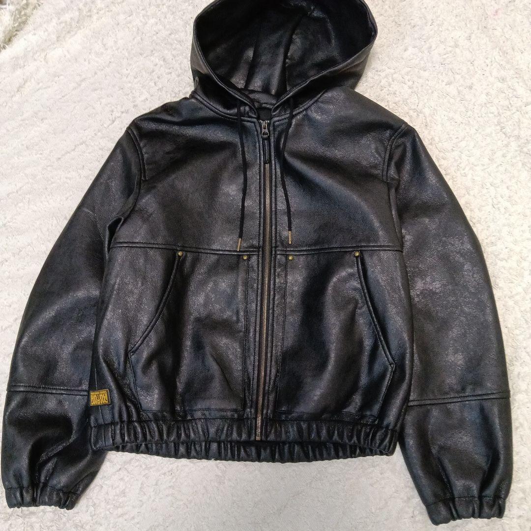 zara フェイクレザー フーディー ジップ ブルゾン L Y2K 黒