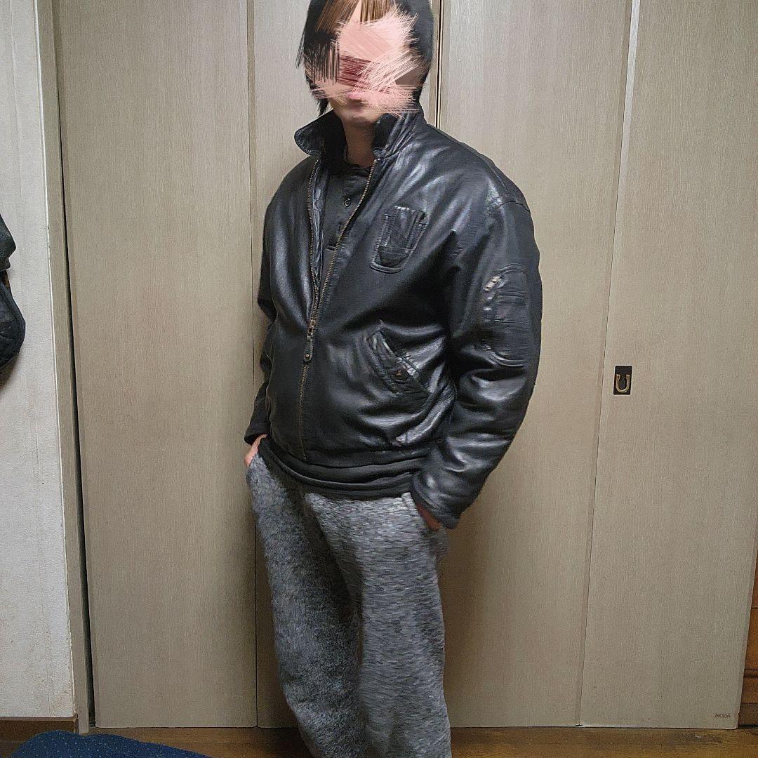 レザージャケット　フランス軍　L 黒　ミリタリー　フライトジャケット