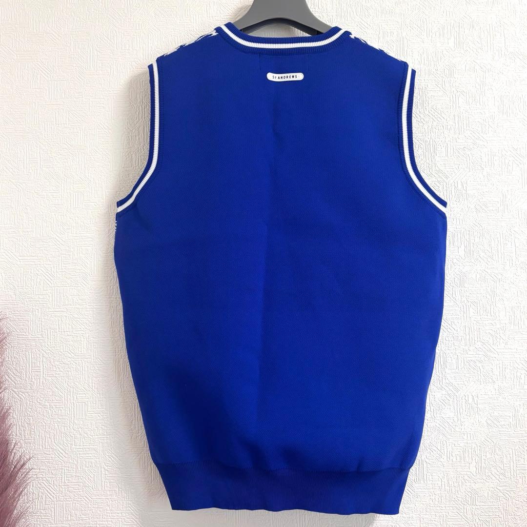 【新品】セントアンドリュース ゴルフ ニットベスト LL ブルー 総柄 メンズ