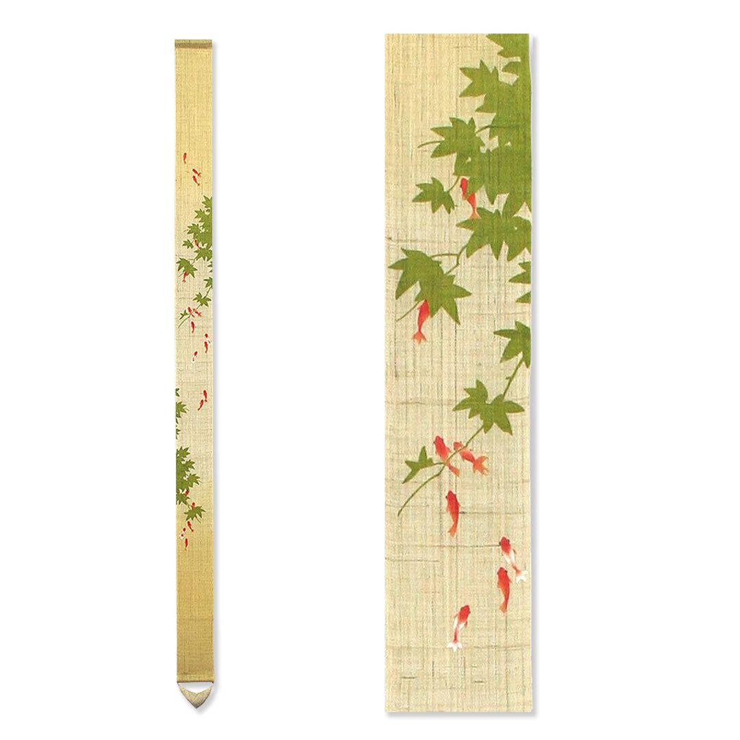 京都洛柿庵 細タペストリー　手描き 細タペストリー 金魚に楓