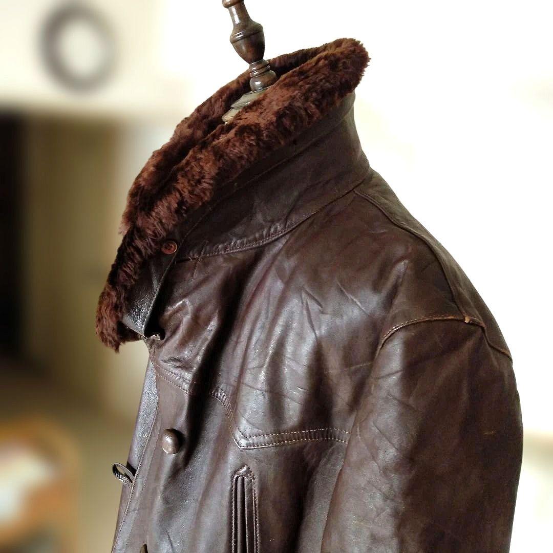 40s Vintage フランス マッキーノコート レザージャケット カーコート