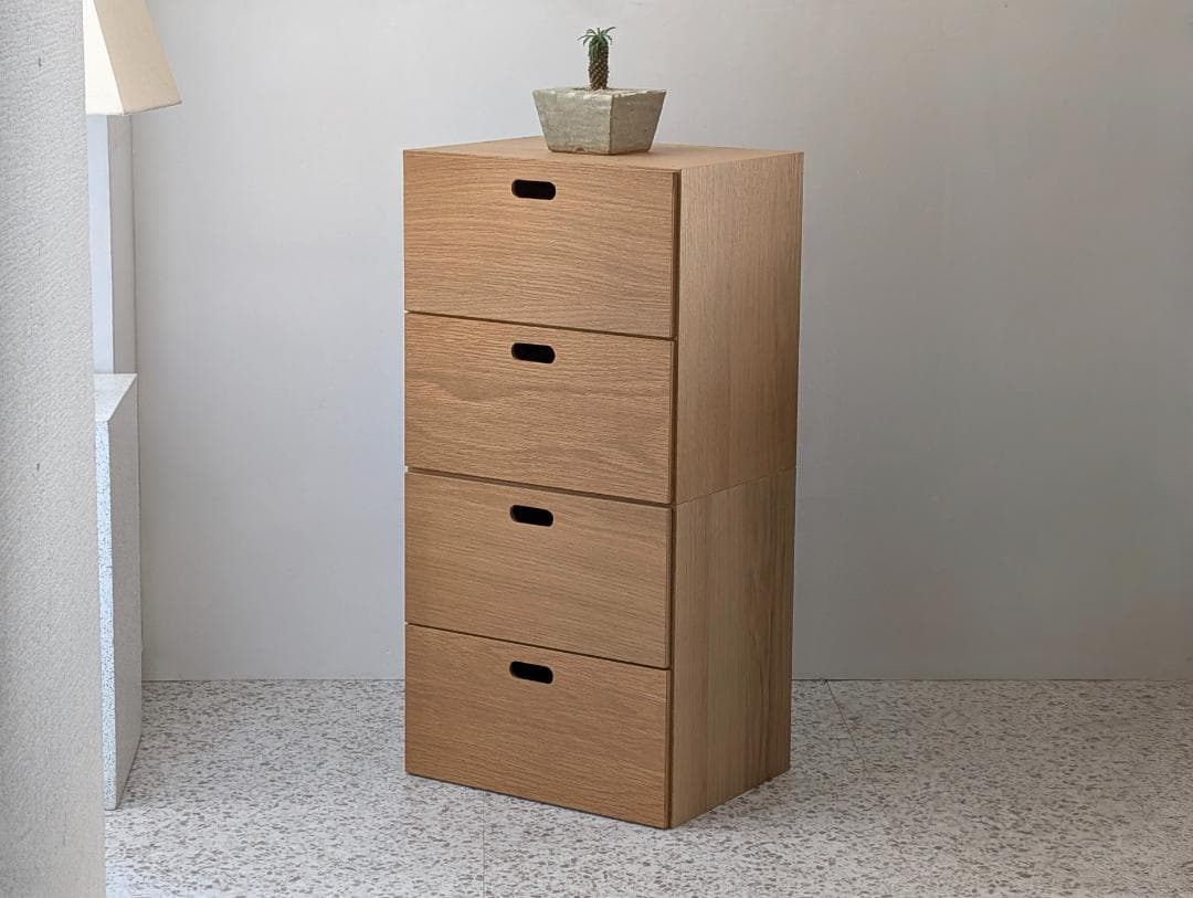 USED MUJI スタッキングチェスト 2個セット オーク材 引出 連結ピン付