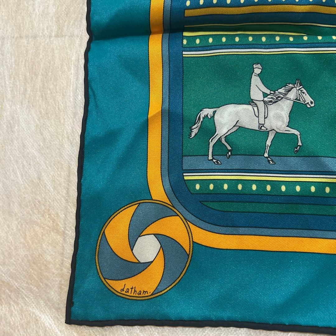 （美品）エルメス　グリーン系　馬と騎手のスカーフ 約65✖️65cm