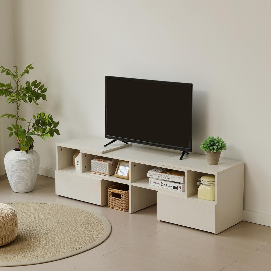 テレビ台 ローボード コーナーテレビ台 伸縮自由 幅93～172　WHTIE