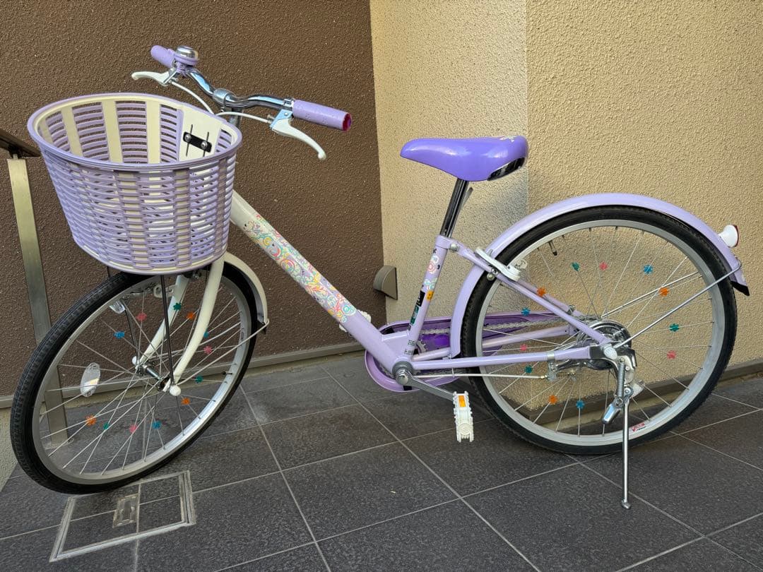子供用自転車 紫色 前バスケット付き