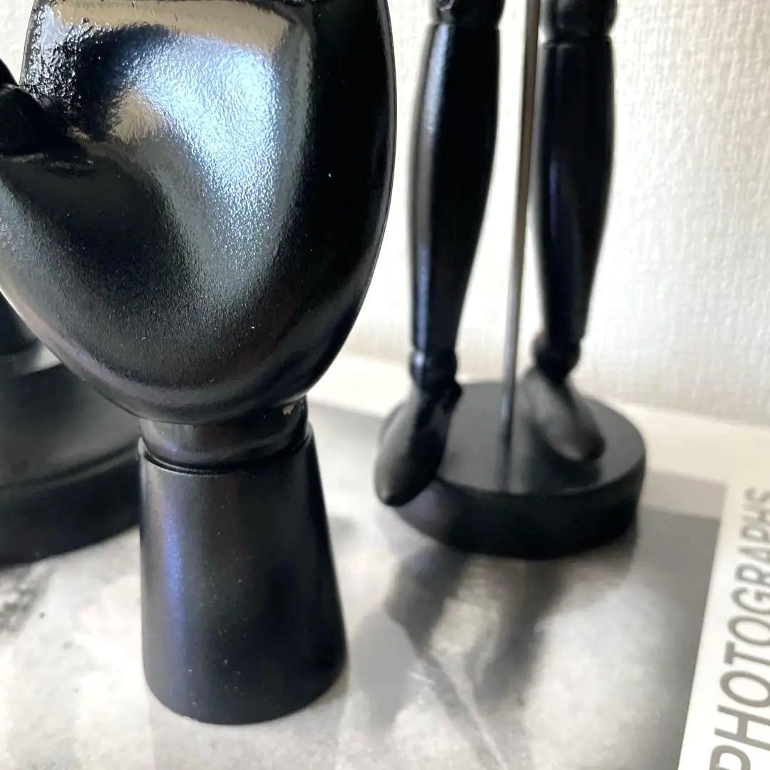 トルソー/帽子立(ハットスタンド)/黒色木製マネキン2体と手のオブジェ3点セット
