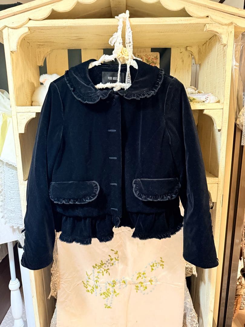 pinkhouse スノーベロアジャケット♡ブラック♡丸襟♡フリル♡リボン