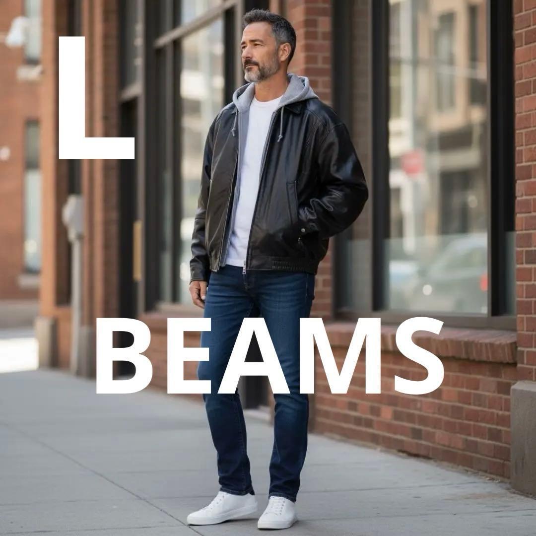 【未使用 タグ付き】BEAMS ワイドフィット レザージップブルゾン Lサイズ