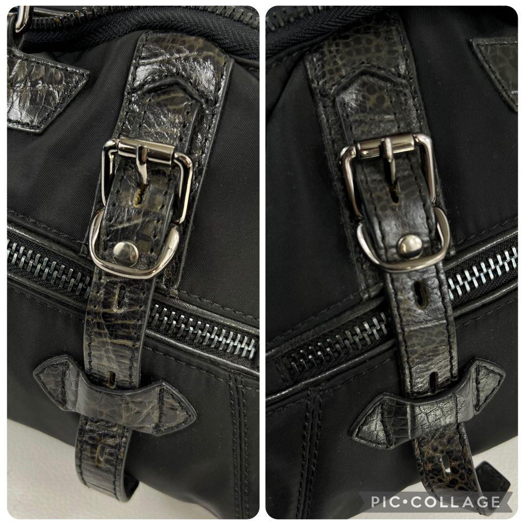 【クロコ✨】 サマンサキングス トートバッグ ボストン 型押し ロゴ ボタン 黒