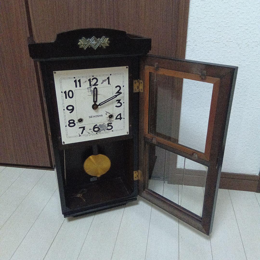 精工舎 SEIKO 宮型角文字盤柱時計 掛け時計 振り子 アンティーク 動作品