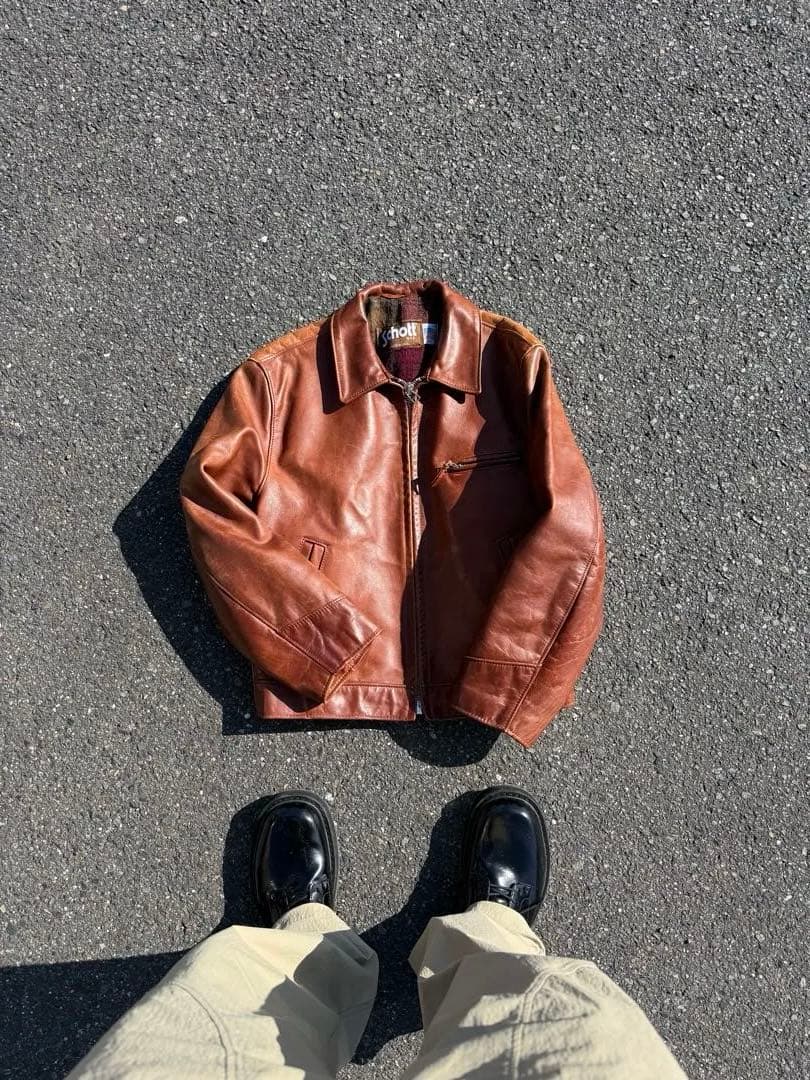 タ*ィ様 【USA製】Schott レザー スポーツジャケット 42 ブラウン