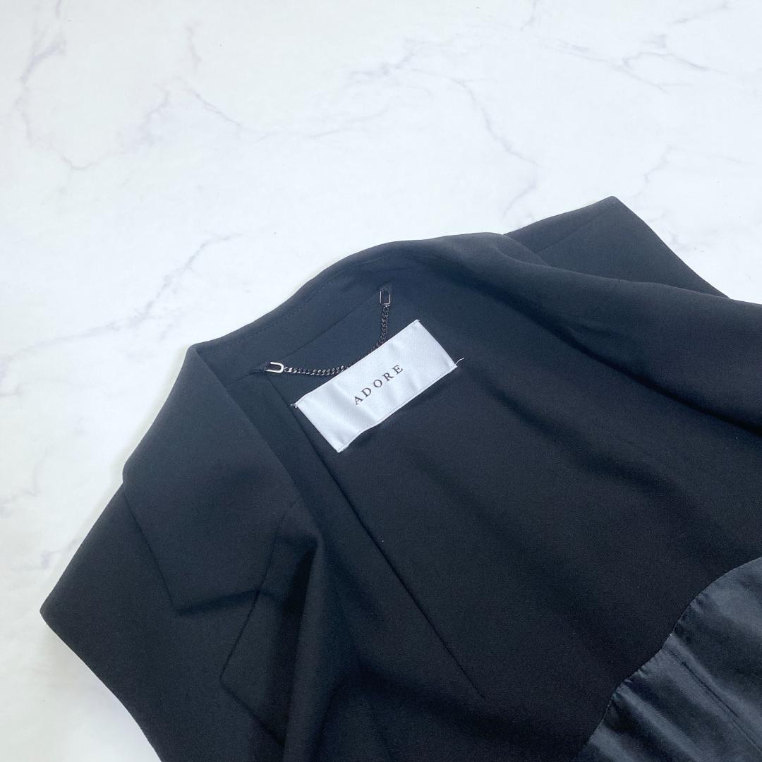 美品✨アドーア ADORE バックサテンクレープロングジレ 黒 38 ベスト