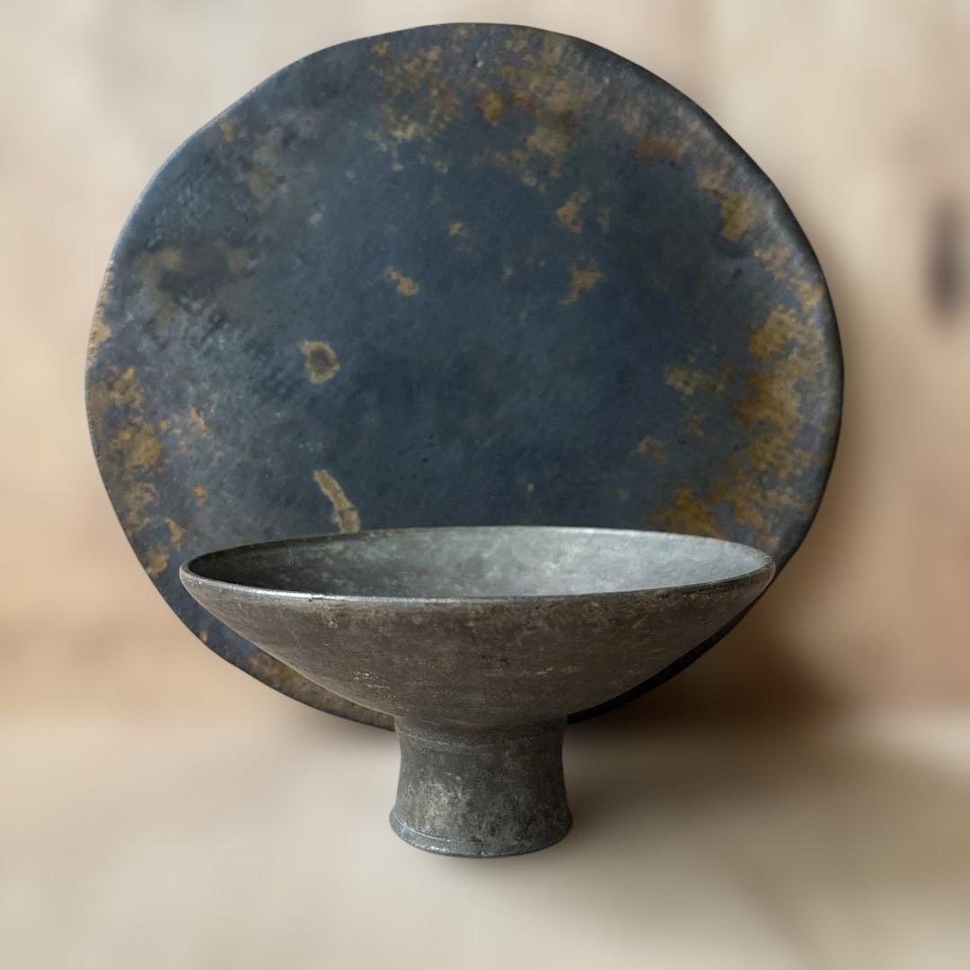 作家 コンポート 高台 銀彩／作家もの 器