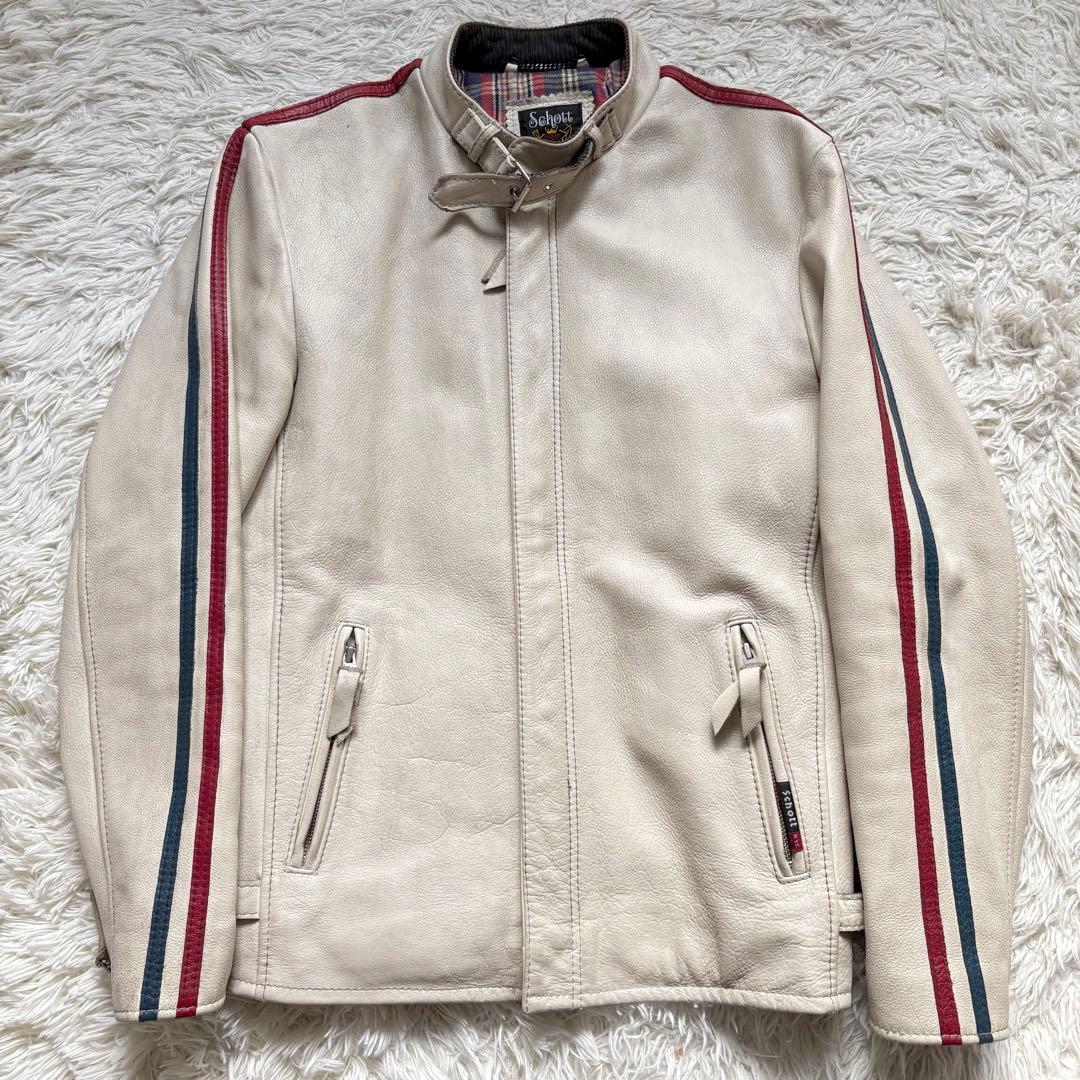 XL 良品　クラシックレーサー　Schott　シングルライダース　牛革　ホワイト